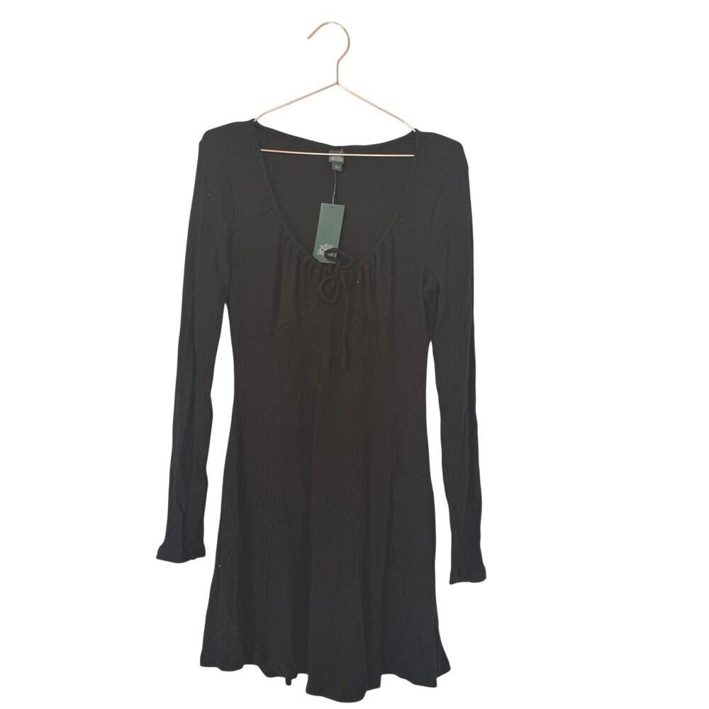Wild Fable Black ribbed Long Sleeve Dress large new with tag
